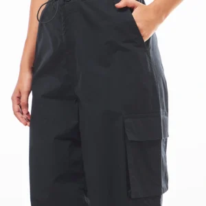 Women's Black Baggy Oversized Cargo Parachute Pants - Image 3