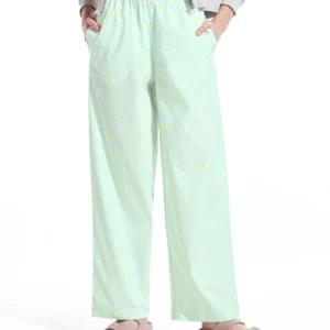 Women's Light Green All Over Printed Wide Leg Pyjamas - Image 1