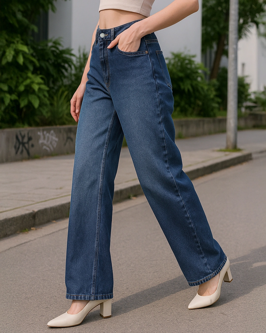 Women's Blue Baggy Straight Fit Jeans