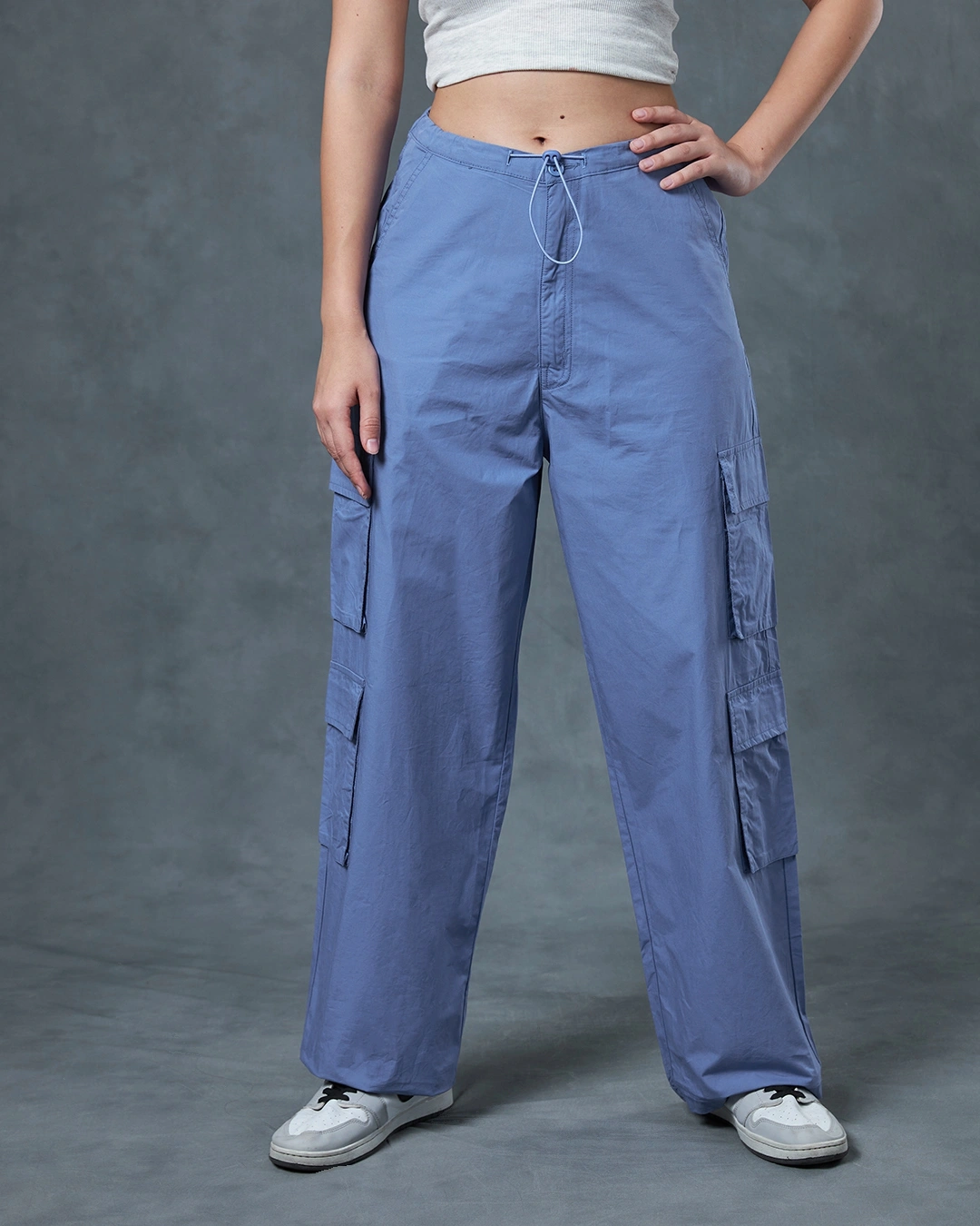 Women's Blue Baggy Oversized Cargo Parachute Pants