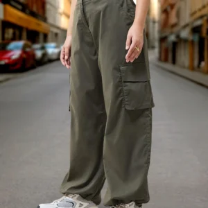Women's Green Baggy Oversized Cargo Parachute Pants - Image 1