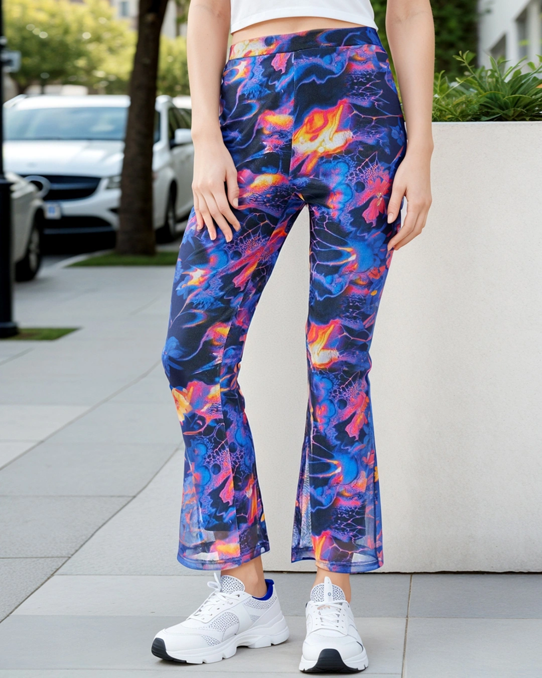 Women's Multicolor All Over Printed Slim Fit Flared Pants