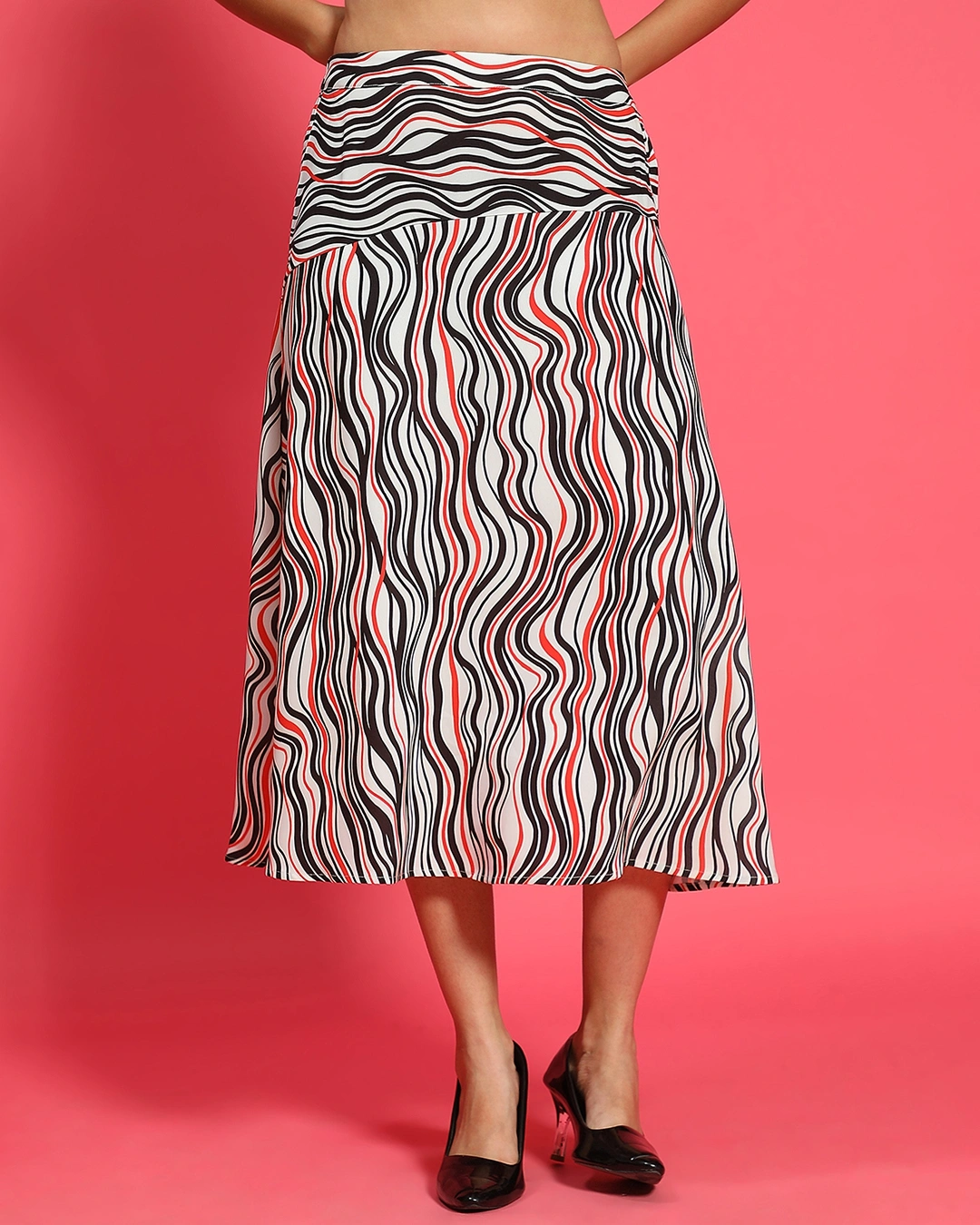 Women's White & Black Abstract Printed Skirts